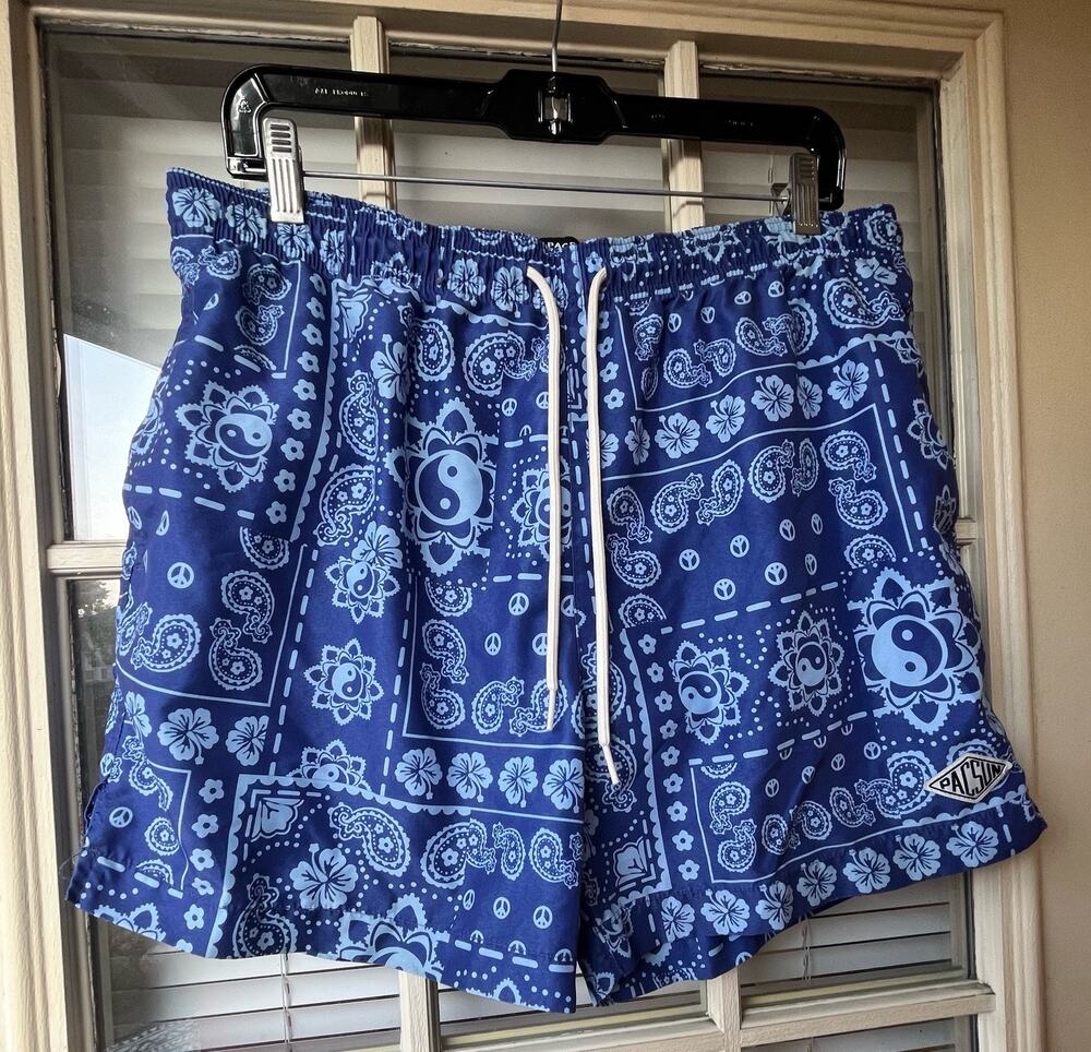 Pacsun Recycled Peace Paisley 15" Swim Trunks Blue Large